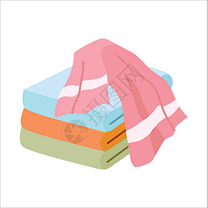 一叠毛巾粉红色 蓝色 橙色和绿毛巾的矢量说明插画
