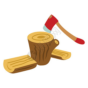 a 红色斧形 加上一块要切开的木材和两块木质矢量插图图片