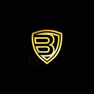 字母 B 的金盾标志设计 金金属标志 汽车 安全公司和其他公司的标志设计 现代线标志设计概念模板 字母盾牌标志设计概念模板图片