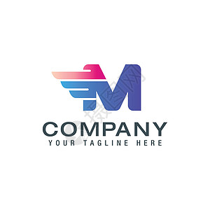 M 字母 Wings Logo设计图标 飞翼字母Logo 带有创意的黑翼概念图片