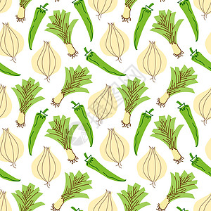 配有洋葱 大蒜 辣椒和辣椒成分的蔬菜结构 适合食品背景 壁纸 纺织品 矢量插图图片