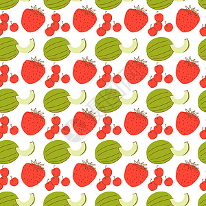 含有彩色甜瓜 草莓和樱桃元素的果实形态 无缝形态与西瓜和草莓结合图片