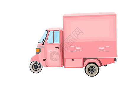白色背景的粉红面包车被隔离了 旧式运货车图片
