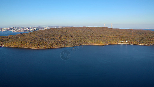 俯视海参沃斯托克湾的海景空中观察旅行宽慰表面旅游海湾海洋陆地背景