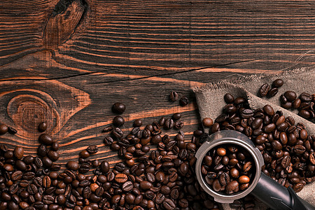 含有复制空间的木制表格纹理上的咖啡豆桌子菜单饮料地面硬木咖啡店香气食谱笔记木头图片