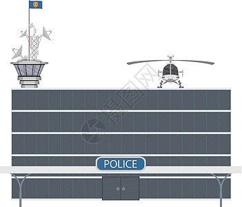 用于城市插图的矢量图标集或代表低多功能警察建筑物的摄制要素执法房子街道情况卡通片服务车站权威建筑安全图片