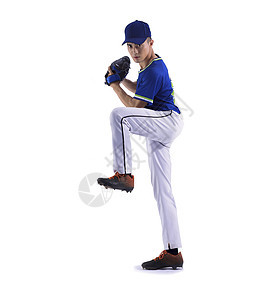 白背景中孤立的弹球手全长投手棒球球员训练运动员锻炼专注姿势手套挑战男性竞赛行动图片