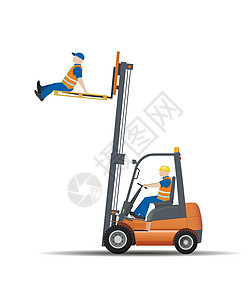 用叉车工作的危险 禁止用托盘将人抬起来 矢量插图 (单位 千斤顶)图片