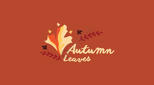 黑色背景中分离的秋天Logo设计概念矢量打印创意橙子徽标叶子插图书法静脉标签季节图片