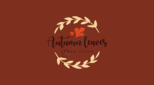 黑色背景中分离的秋天Logo设计概念矢量叶子植物徽标手绘插图树叶季节静脉打印标识图片
