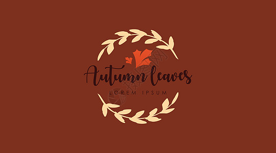 黑色背景中分离的秋天Logo设计概念矢量创意植物橙子插图叶子手绘书法打印标识树叶图片