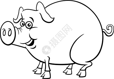 卡通滑稽猪养猪场动物性格彩色书页图片