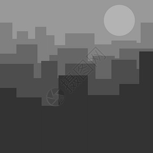 现代城市天际线 灰色抽象城市景观与房屋和摩天大楼的轮廓 薄雾 烟雾 黄昏 布鲁姆的城市景观背景 平面样式的矢量插图图片