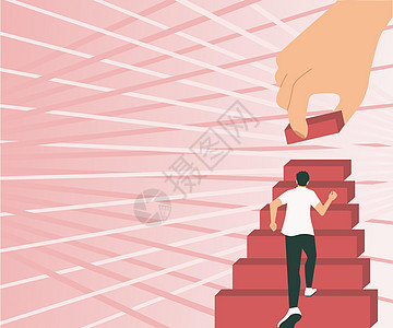 Gentleman 爬上楼梯案件 试图达到目标 帮助代表团队工作 男人向上奔跑 大楼梯定义进步与改进 笑声卡通片领导跑步建筑学计图片