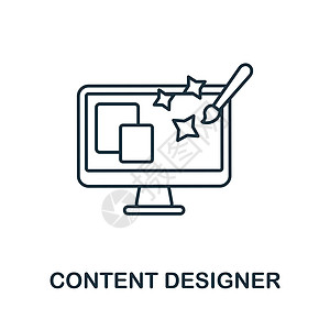 内容设计器图标 内容营销集合中的行元素 用于网页设计 信息图表等的线性内容设计器图标符号图片