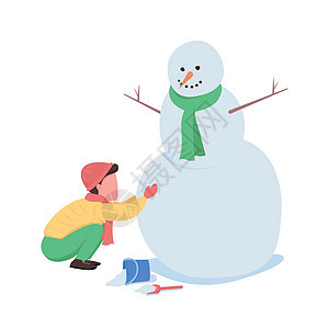 儿童建造雪人半平板彩色矢量字符图片