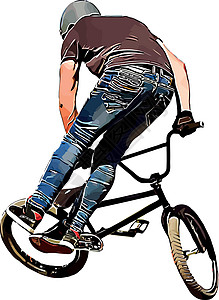 BMX上的骑自行车者的彩色矢量图像 显示极端特效城市诡计坡道运动青少年骑术车轮小轮车风险插图图片