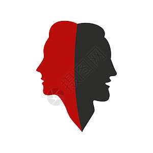 男人和女人的剪影脸和头在一起 抽象标志概念 男性和女性 矢量图和绘图在白色背景上图片