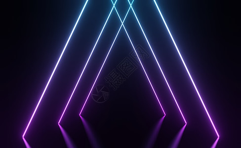 蓝色羽毛黑暗背景下 RGB 霓虹灯的 3d 渲染 抽象激光线显示在晚上 紫外光谱光束场景坡度力量插图辉光蓝色韵律海浪脉冲全景拱廊背景