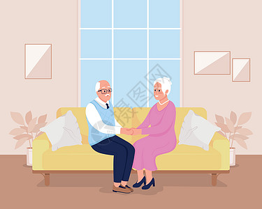 快乐的老年夫妇平板彩色矢量插图图片