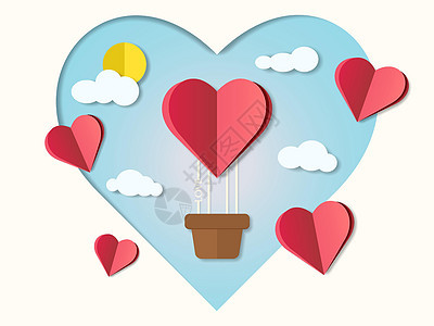情人节的爱情邀请卡 心热空气气球和云与太阳 矢量插图图片