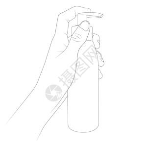 手动矢量插图中装有一瓶凝胶 瓶式泵喷雾器图片