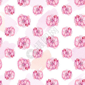 水彩手绘粉色花朵无缝图案白色背景 非常适合情人节 母亲节 剪贴簿 织物纺织品 卡片和邀请函 妇女节图片