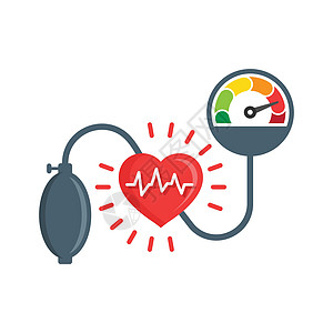 以平板风格显示的动脉血压图标 用孤立背景显示的心跳监测矢量插图 脉冲诊断代表商业概念心血管仪表压力计监视器测量考试关心有氧运动病图片