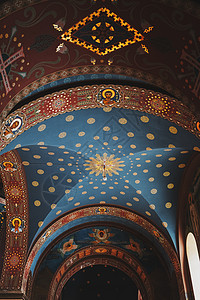 新雅典 ABKHAZIA 2020年2月2日 修道院的内墙 墙壁和天花板由圣徒绘制教会地标建筑信仰文化枝形游客圆顶历史大教堂图片