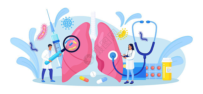 肺科 检查肺部的小医生 肺结核 肺炎 肺癌的治疗或诊断 呼吸系统疾病 疾病或问题的内部器官检查图片