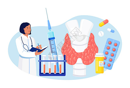 内分泌学家诊断和治疗人类甲状腺 医生对激素进行血液检查 甲状腺功能减退症 甲状腺功能亢进症的概念 甲状腺检查 健康医疗科学家功能图片
