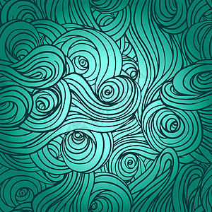 矢量颜色抽象的手绘模式 带有波浪和云彩皮肤织物装饰海浪活力海洋窗饰纺织品荒野动物图片