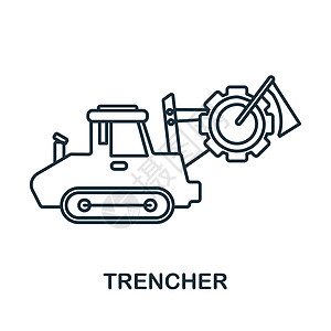挖沟机图标 机械系列中的线元素 用于网页设计 信息图表等的线性 Trencher 图标标志图片