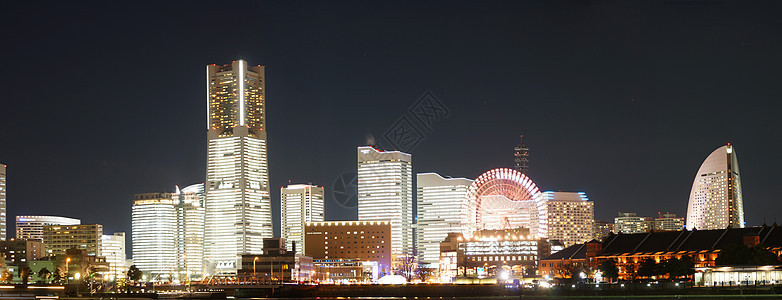 横滨夜场Panorama建筑机构游乐园照明城市海洋海面摩天轮夜景街景图片