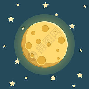 以平坦的风格在空间中的行星 月球和恒星矢量插图以孤立的背景显示 天文符号商务概念星系大宇宙宏观世界天空卫星世界小行星小说月光旅行图片