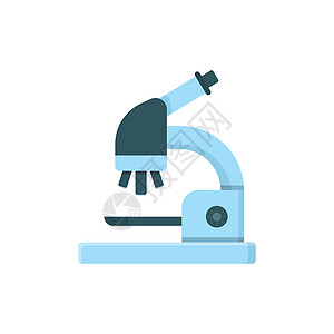以平板风格的显微镜图标 实验室放大器矢量图解 用孤立背景显示 生物学仪器标志商业概念生物微生物教育镜片微生物学宏观白色科学技术化图片