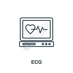 心电图图标 医疗设备系列中的线元素 用于网页设计 信息图表等的线性 Ecg 图标标志图片