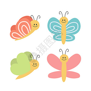 卡通蝴蝶 可爱的笑容 用于幼稚的设计 矢量艺术淋浴翅膀插图动物标识绘画野生动物卡片手绘图片