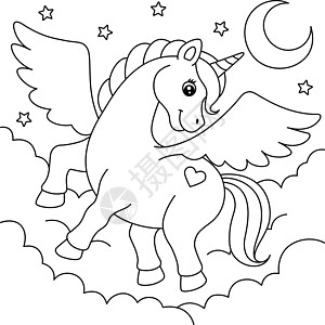 孩子们的独角兽飞行彩色页面月亮魔法染色尾巴填色本小马艺术彩页图画书插图图片
