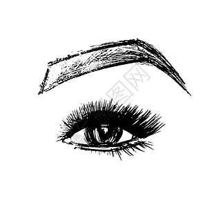 眼睛标志 化妆矢量速写 睫毛眉毛-在白色背景上孤立的插图 看 - 黑色和白色图标图片