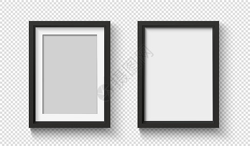 图片墙上的黑色相框 逼真的空简单相框 带阴影的 3D 海报边界小样艺术博览会大厅绘画装潢墙纸商业木板图片