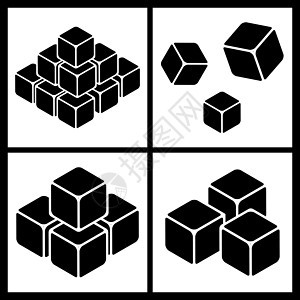 冰块堆剪影图标集合 黑色象形图设计集 孤立在白色背景上的简单矢量图解图片