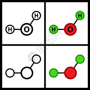 h2o 水分子结构 液态水原子公式 在白色背景中孤立的矢量插图图片