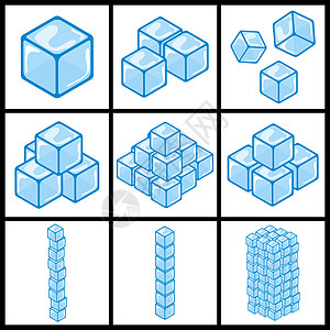 冰方图标设置 卡通冷冻区块收集 简单的矢量插图在白色背景中被孤立图片