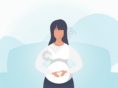 怀孕女孩用手握在肚子上 用柔软的颜色绑着 矢量父母家庭卡通片保健成人母亲婴儿女性身体艺术图片