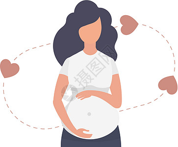 孕妇亲切地抱住她的下腹部 与世隔绝 向量生活插图女孩母性母亲孩子生日女人婴儿广告图片