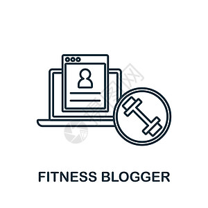 健身博客图标 社交媒体营销系列中的线条元素 用于网页设计 信息图表等的线性健身博客图标标志图片