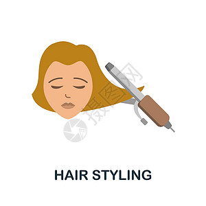 头发造型平面图标 美容院系列中的彩色元素标志 平面头发造型图标标志 用于网页设计 信息图表等图片