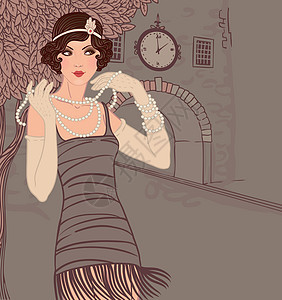 套装女孩 20世纪20年代的老女人风格挡板艺术优雅女士插图航程夹子魅力女性音乐图片