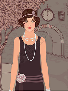 套装女孩 20世纪20年代的老女人风格城市派对挡板魅力夹子插图乡愁女士音乐街道图片